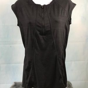 Athleta Top Black Space Dyed Zip Sz Small